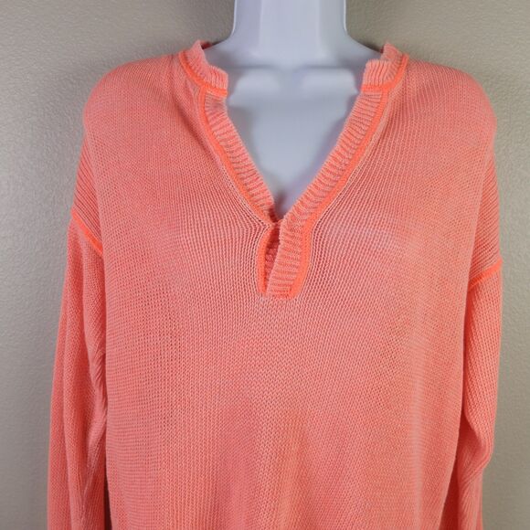 J Crew Neon Coral Orange Open Weave Sweater 100% Linen Size XS - Picture 3 of 8